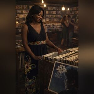 Sandra Darren Elegant Black Maxi Dress with Colorful Paisley Accents, Size 14